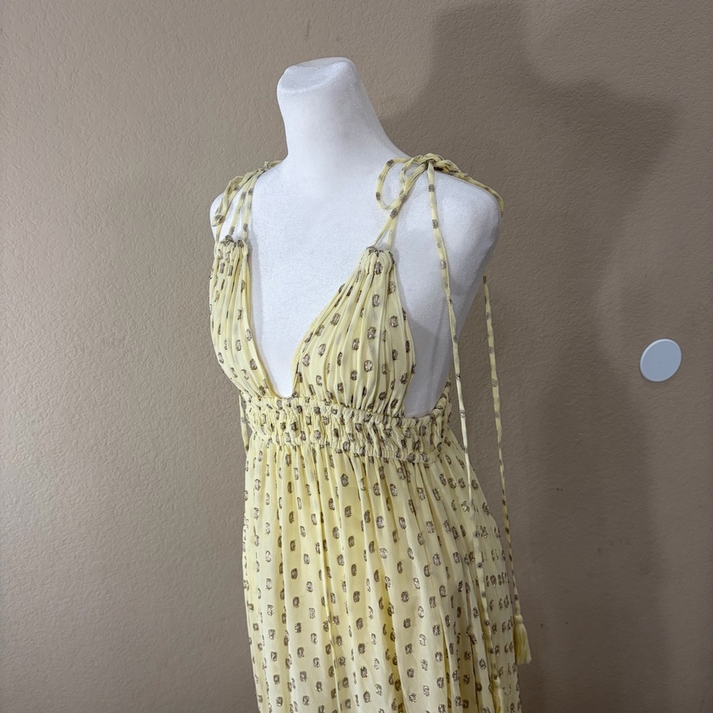 En Creme Womens Deep V-Neck Light Yellow Maxi Dress Sz S Wedding Party Beach EUC - Picture 5 of 16